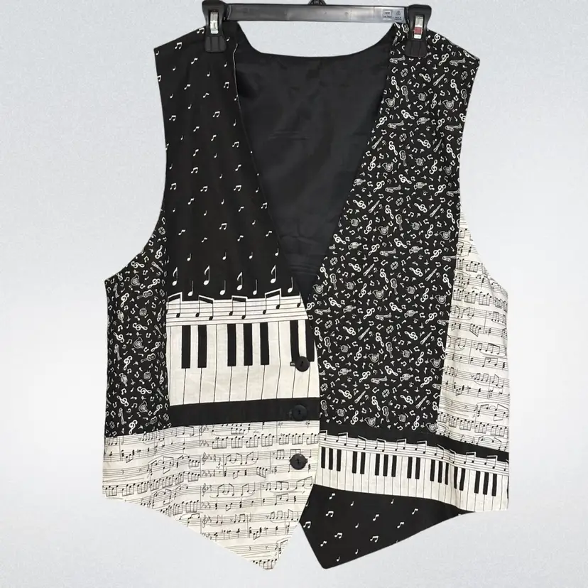 Women’s Music Themed Black & White Vest