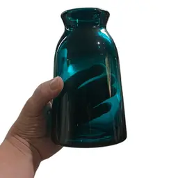 Hand blown Teal Glass Vase Rough Pontil Unsure Of Maker
