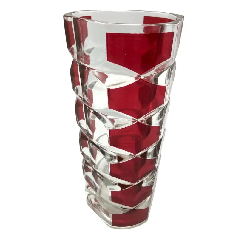 BIN - Vintage Mid Century Luminarc JG Durand Geometric Ruby Cranberry Vase 6.75” France