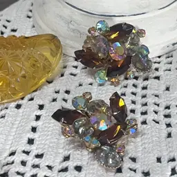 Beau Jewels Topaz Rhinestone Goldtone Clip On  Earrings