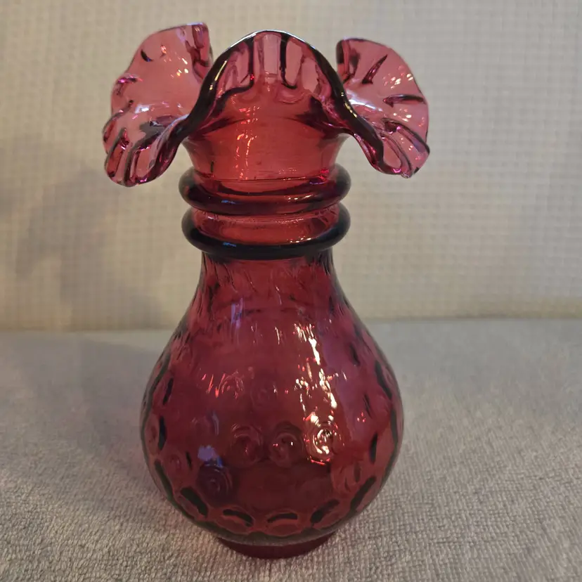 Fenton Art Glass Cranberry Ruby Red Optic Coin Dot Pattern