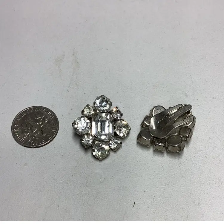 Crystal Prong Set Clipon Earrings 3/4” - Signed Austria