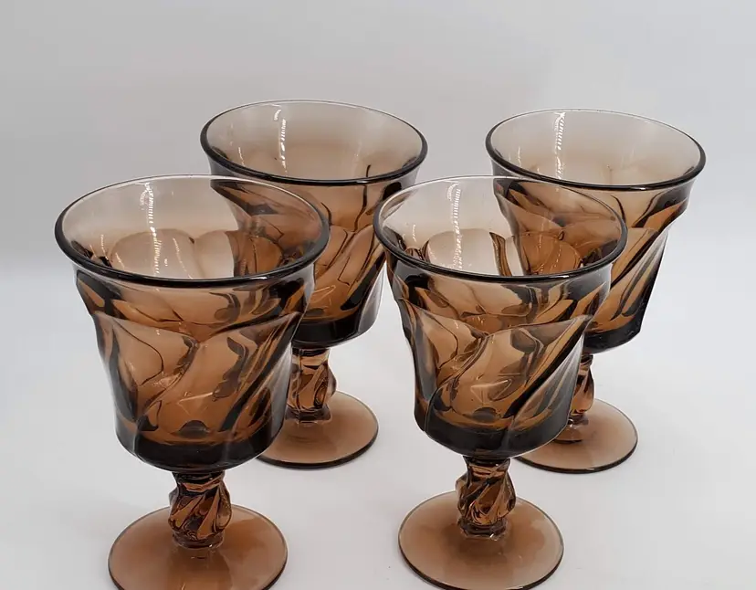 Fostoria Jamestown Brown Pedestal Water Goblets Set of 4, Retired