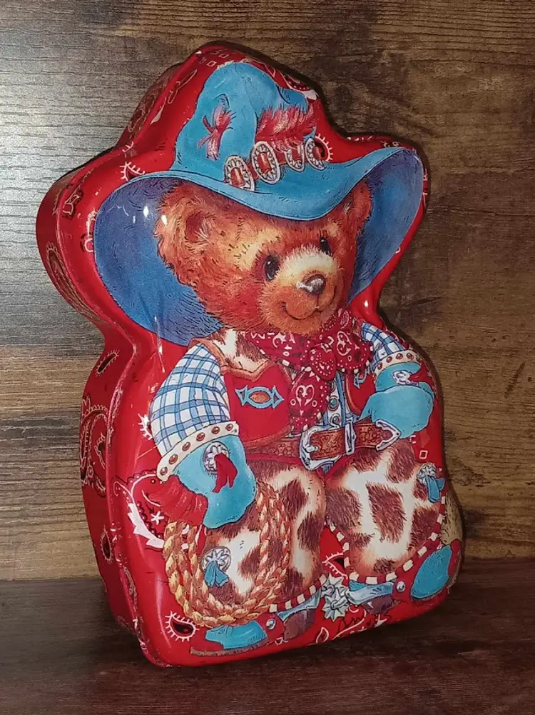 Unique Giftco Teddy Bear Wearing Western Wear Tin