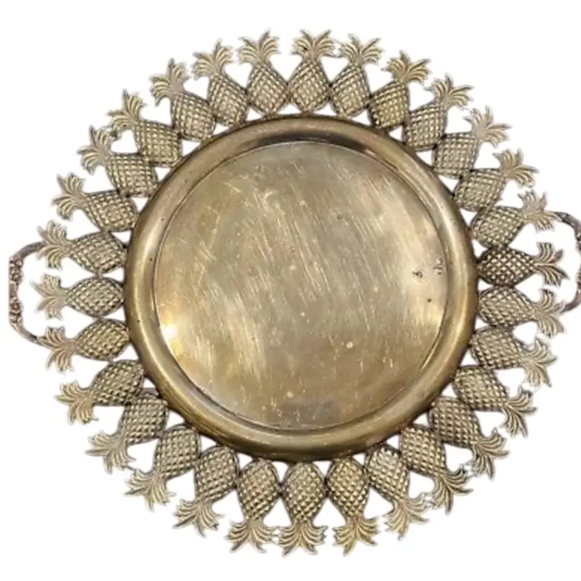 Beautiful Vintage Brass & Glass Pineapple Serving Tray