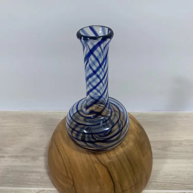 Vintage Milon Townsend Studio Signed Art Glass Blue Swirl Perfume Bottle Bud Vase No Stopper