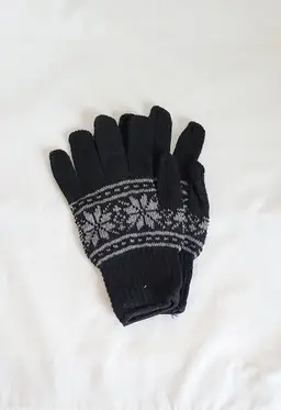 Black Gloves with Gray Poinsettias Design