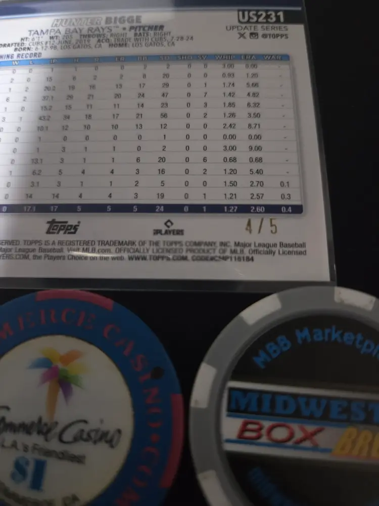 2025 Topps Update Hunter Bigge RC Red Rainbow Foil /5 - Tampa Bay Rays