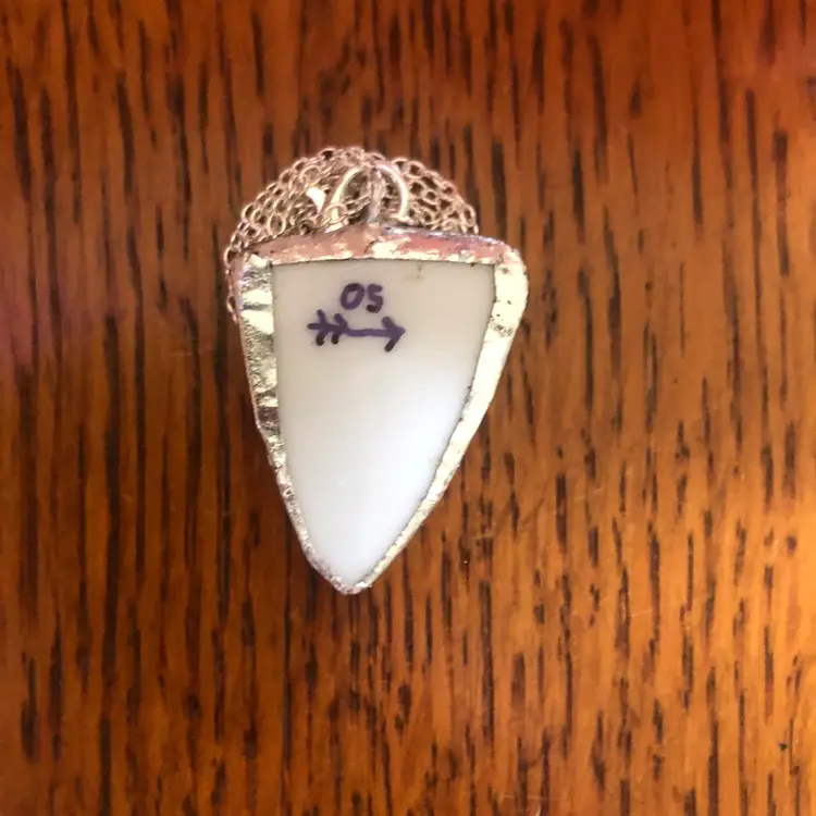 Oodelally Shop Broken Pottery Artisan Made Pendant Floral Plate Handcrafted Necklace 7/8 in x 1 1/8 in