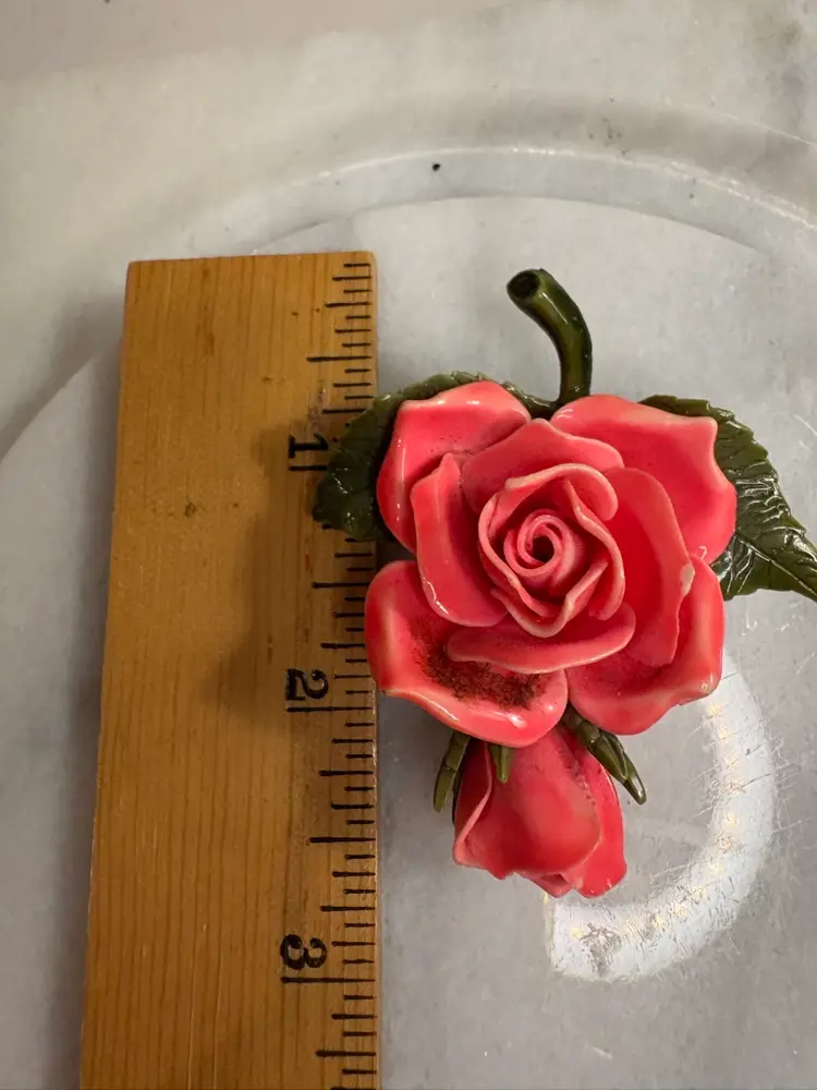 Broche Vintage En Porcelaine - Fleur Rose, Occasion, Bijou Ancien