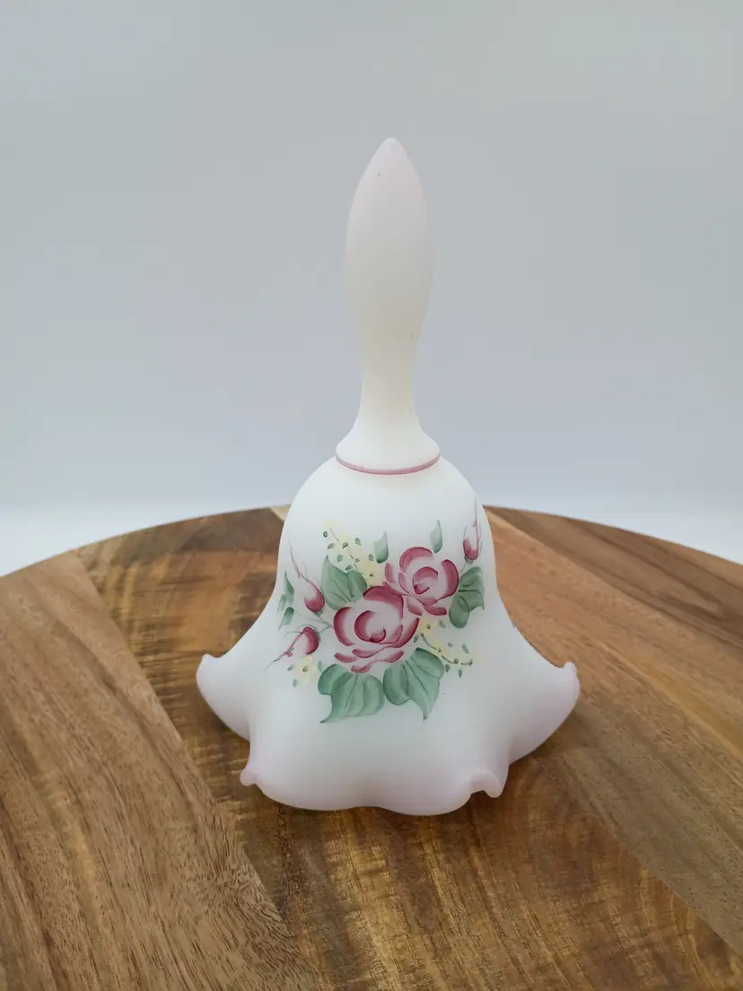 Vtg Fenton Fluted Satin Hand Painted Bell Campbellsville University 1999 Signed R Blevins