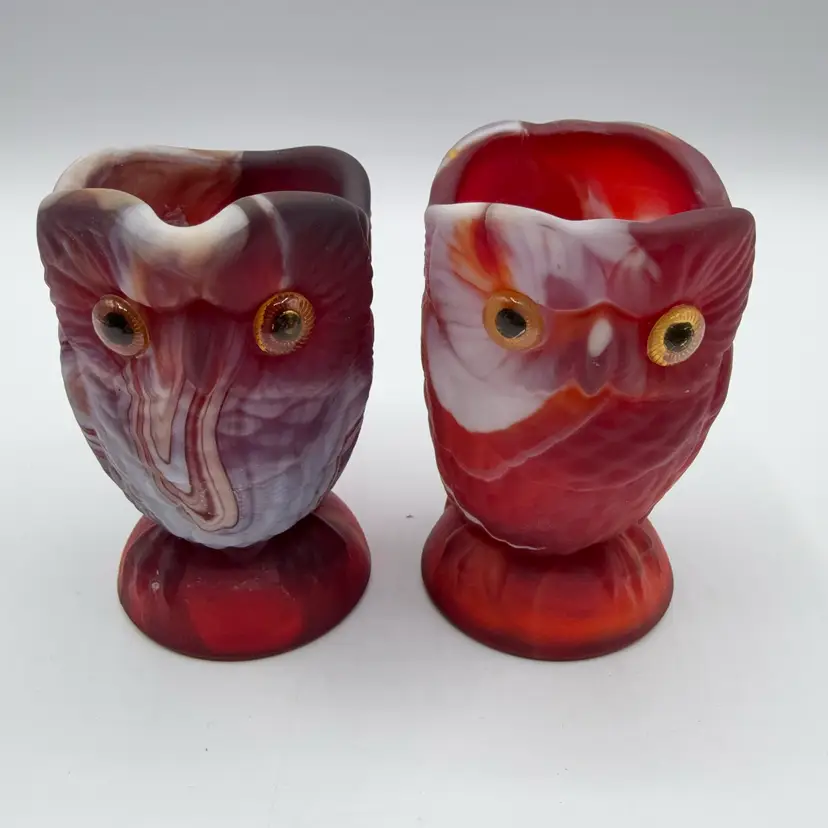 Imperial Glass Red Slag Owl Open Cream And Sugar Set GLOW
