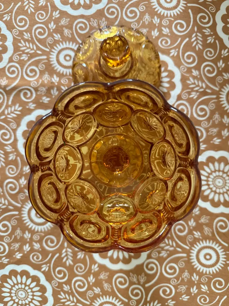 L.E. Smith Amber Moon & Stars Lidded Candy Dish