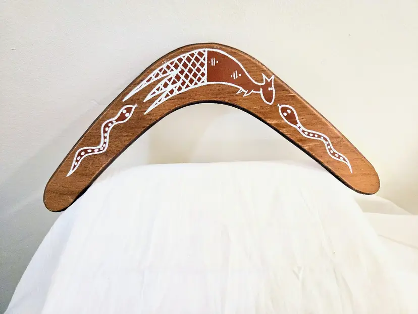 Vintage Australian Returning Boomerang Wooden Hand Carved Painted