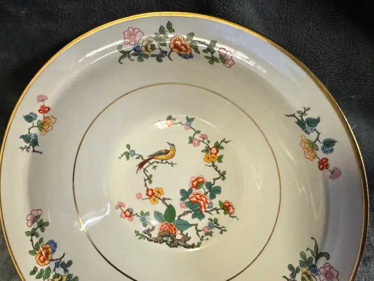 Vintage Johnson Brothers England Pareek Bird On A Branch Gold Rim Serving Bowl