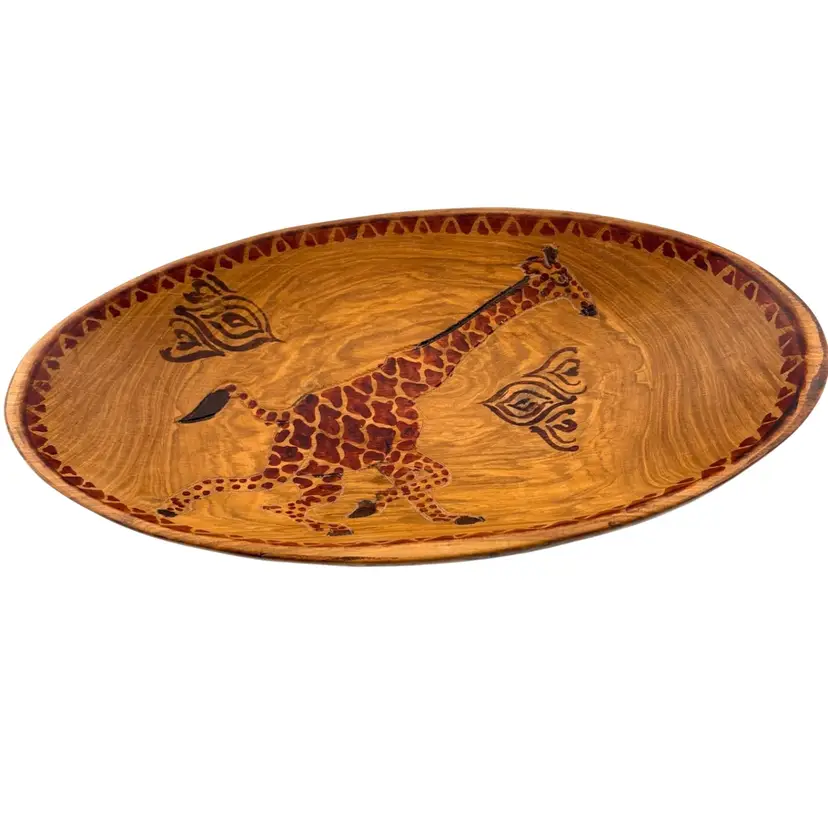 Wooden Decorative Giraffe Bowl Oval Shaped 12” Long x 6” Wide x 2.5” Tall