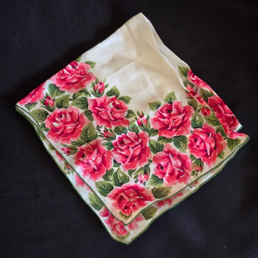 Handkerchief Ladies Rose Multicolored Print 13½" Square Hankie Vintage Unbranded