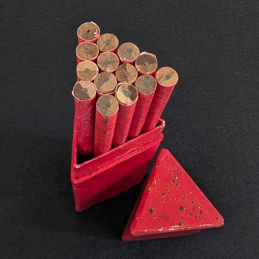 Vintage Department 56 Pencils Unused in Red Speckled Triangular Box No Erasers