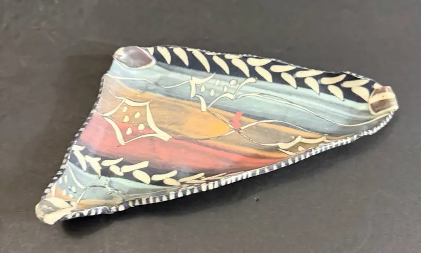 Handcrafted Batik Art Studio Pottery Asymmetrical Trinket Dish  Artist Stamped