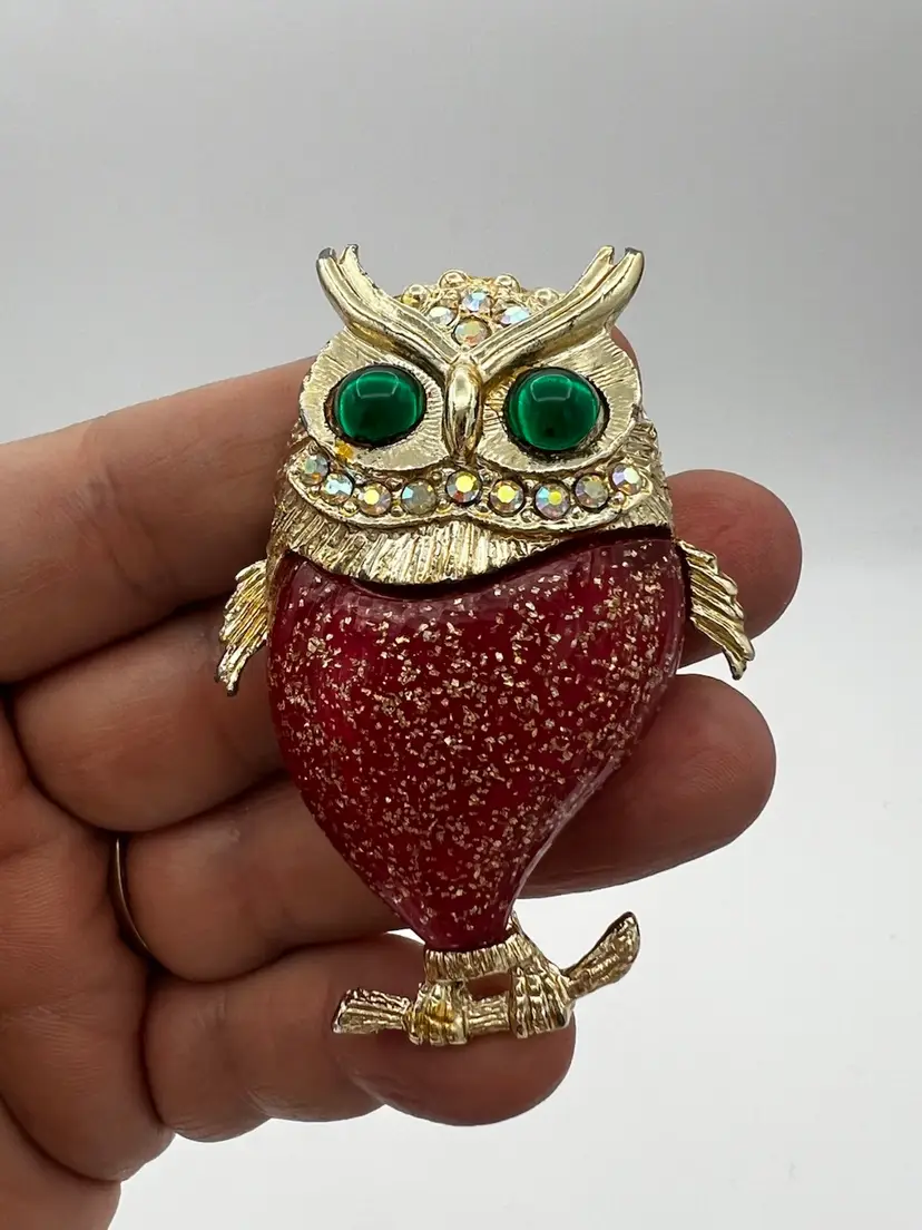 Stunning Owl Jelly Belly With Rhinestones Owl Brooch In Box