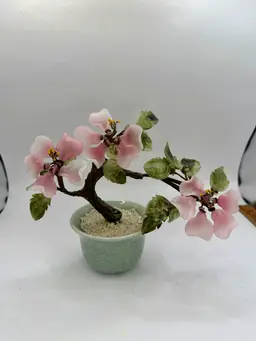 Vintage Glass Japanese Asian Floral Pink Blossom Ceramic Celadon Pot