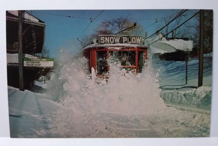 Trolly Train Railway Postcard Boston 5123 Snow Plow Rail Car Blizzard Of 1978
