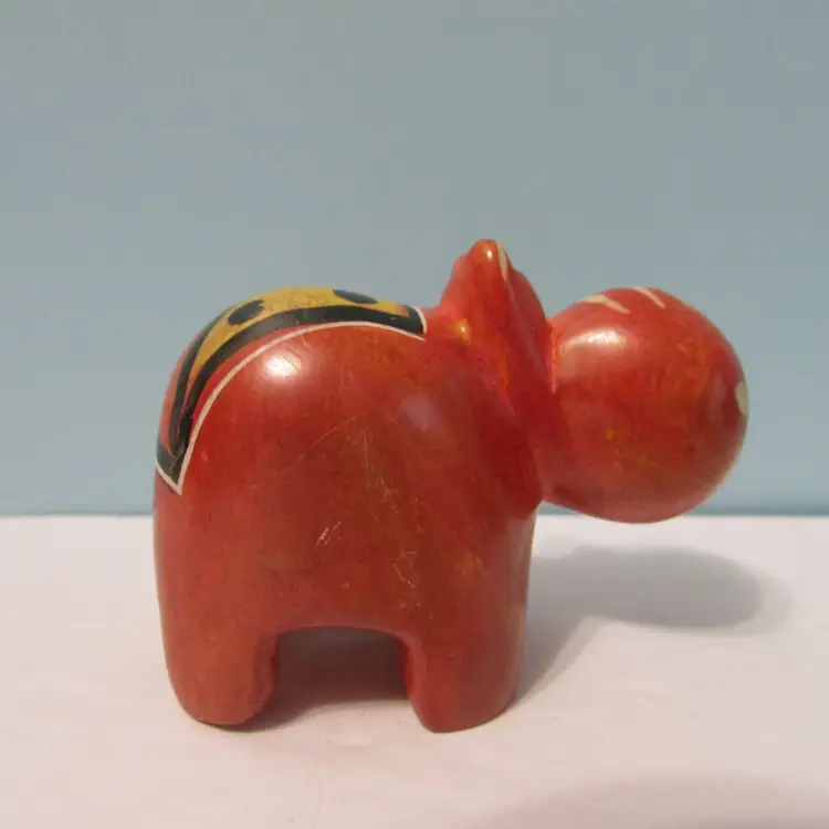 vintage colorful carved soapstone figures hippo signed jungle safari animal