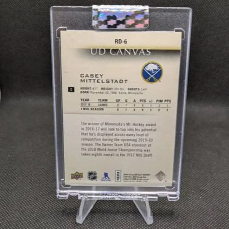 Casey Mittelstadt 2018-19 Upper Deck Clear Cut UD Canvas Rookie Debut RC #RD-6 - Buffalo Sabres