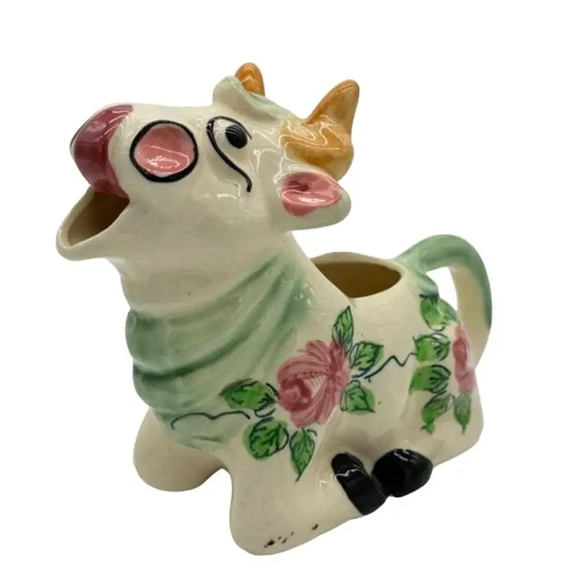 VTG KITSCHY COW CREAMER CERAMIC HAND PAINTED MILK COFFEE MADE IN JAPAN NO FLAWS