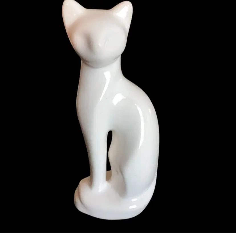 Fancy White Ceramic Cat Figurine  8 Inches Tall