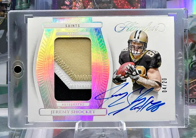 Jeremy Shockey 2024 Flawless AUTO Autograph ON CARD Jersey Patch /20 SP New Orleans Saints