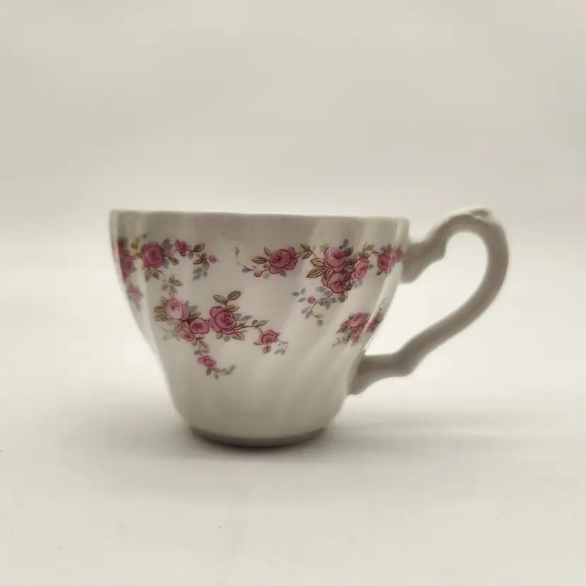 Vintage England Franciscan Bride's Bouquet Pink Floral Swirl Bone China Tea Cup