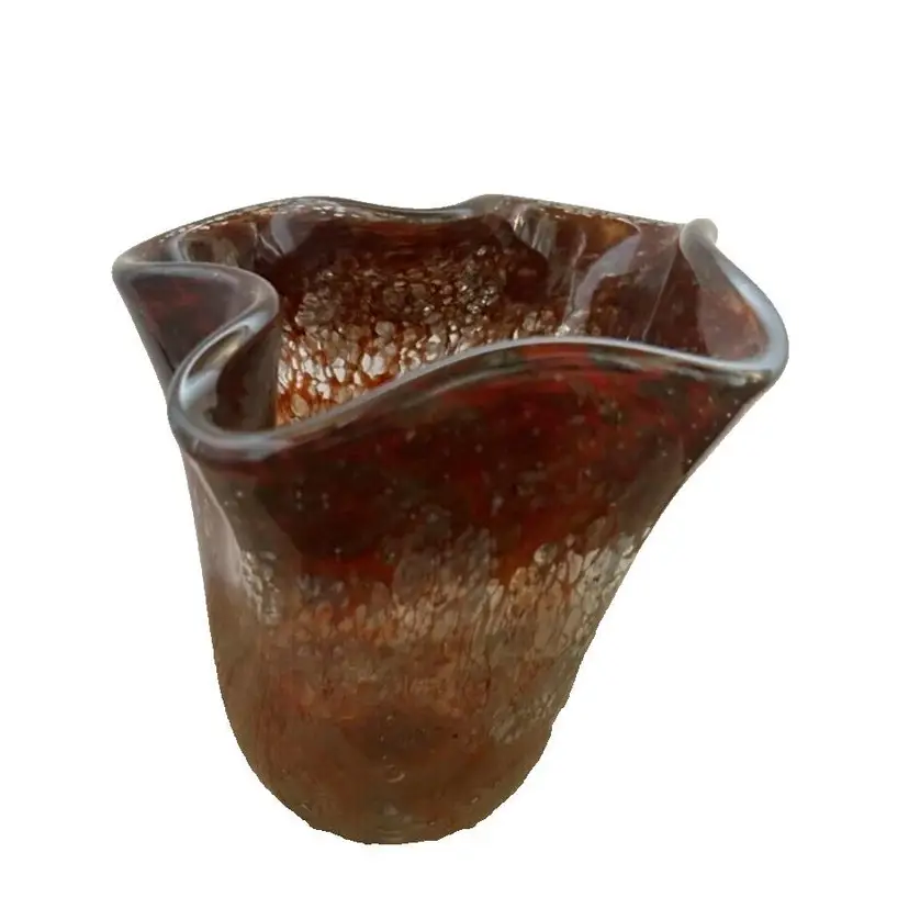 Vintage Art Glass Maroon Petite Bubbles Hankerchief Hand Blown Vase ~ Signed