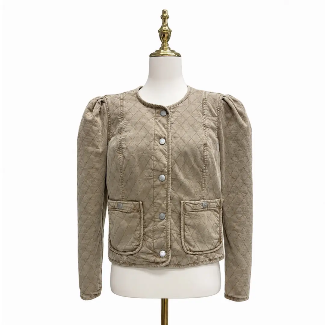 Veronica Beard Beige Quilted Denim Jacket Sz M