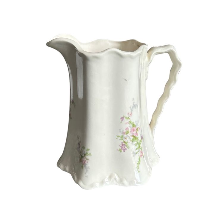 White Mold Ceramic Pitcher with Flower Design