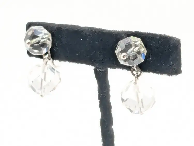 Vintage Harry S. Bick Sterling Silver and Crystal Screw-Back Earrings