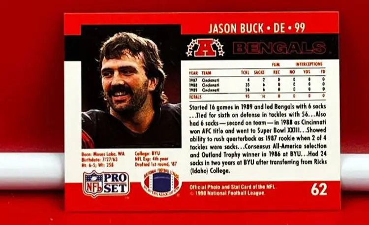 1990 NFL Pro Set Collector Football Trading Card Bengals Jason Buck #62
