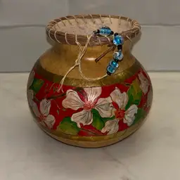 Gourd Art Hand Painted Magnolia Flowers 5” Pot Signed