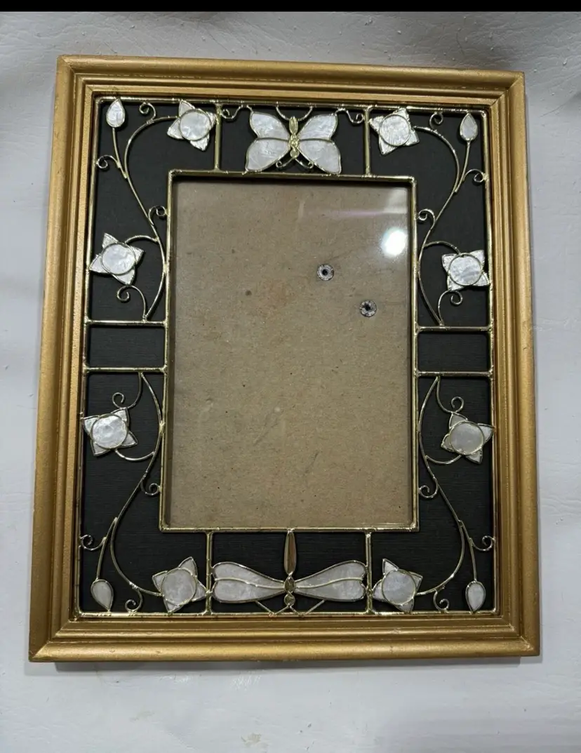 Ensco Mother Of Peral Picture Frame Butterflies And Dragon Flies 4x6 Photo