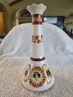 Vintage Tonala Ceramic Sunflower Vase Signed By Artist