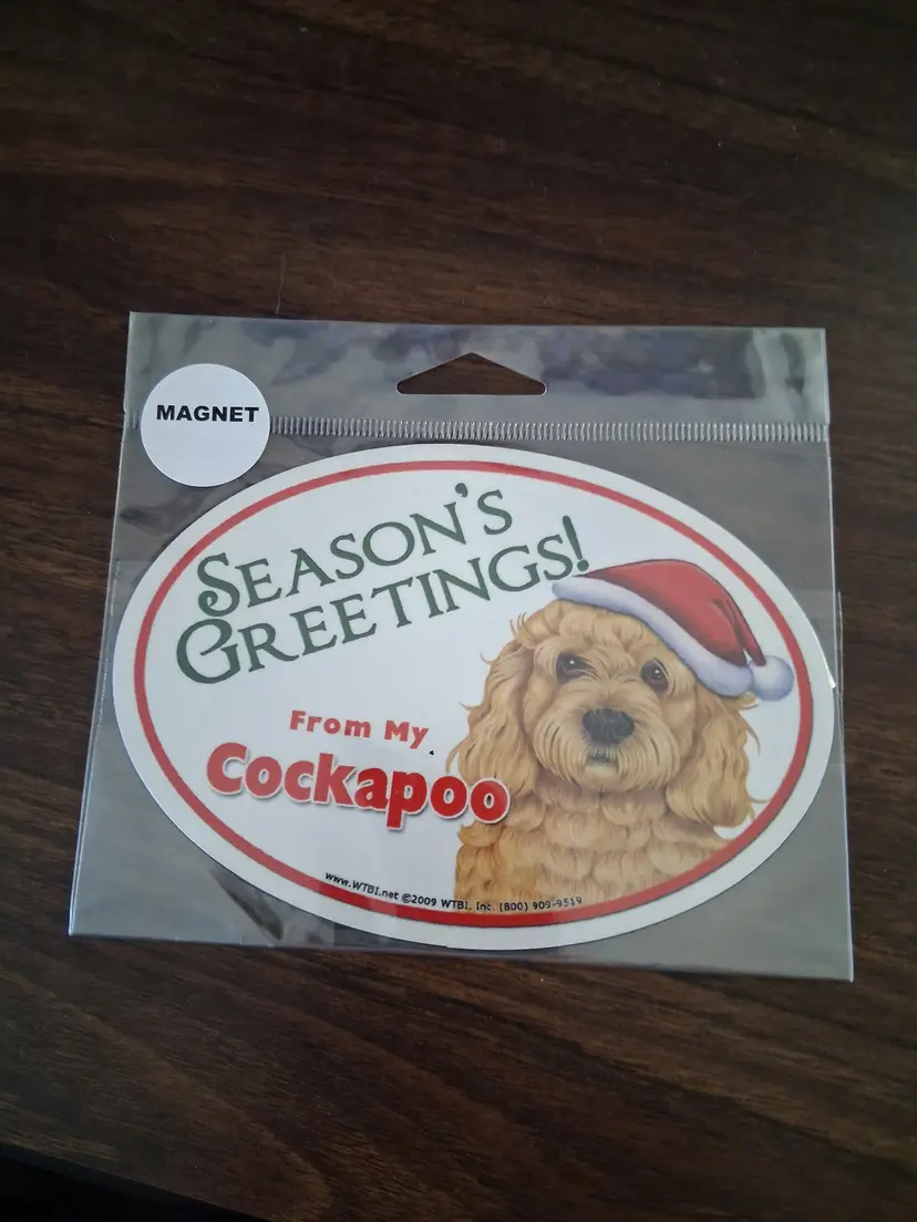 Season's Greetings Cockapoo Magnet ~ Holiday Decor