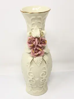 Capodimonte Porcelain Vase with Pink and Gold Roses