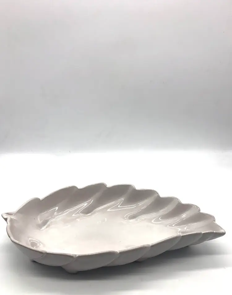 Beautiful Frankoma Large White Toned Leaf Platter Bowl Server Entertainment