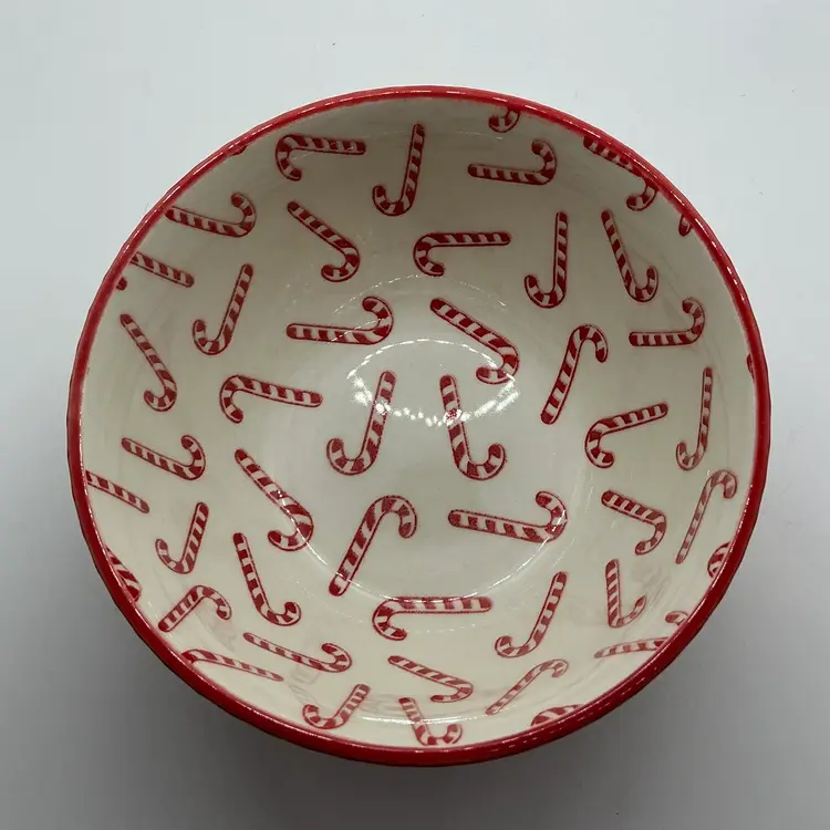 Pfaltzgraff Everyday Candy Cane Print Cereal Soup Bowl Holiday Christmas Winter