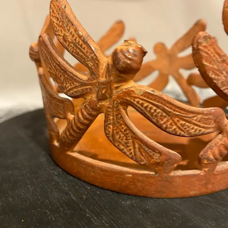 Zodax Dragonfly love bug Candle Base Holder Metal Gold Tone