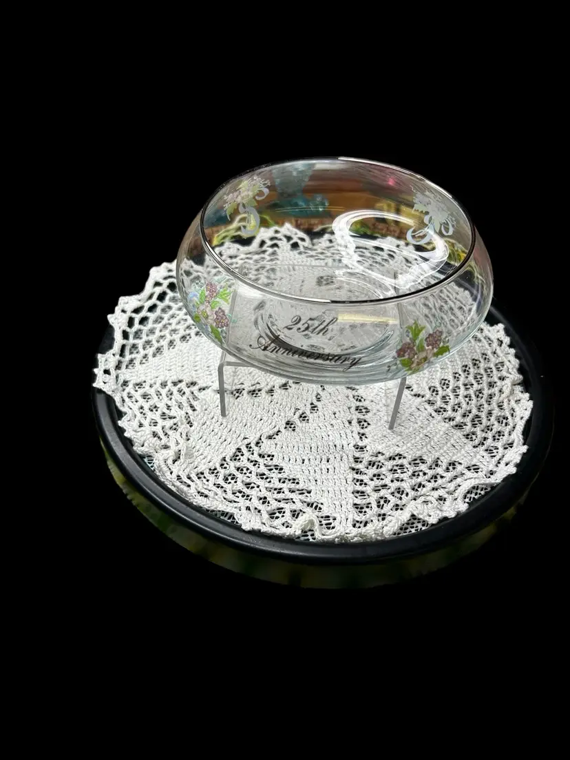 Fenton 25th Anniversary Hand Painted Rose Bowl