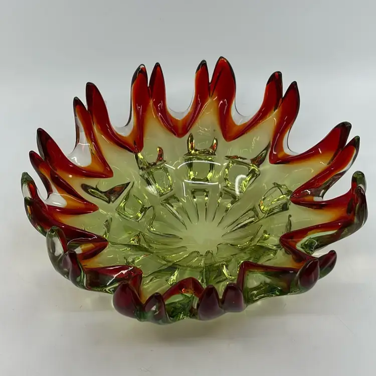 Hard To Find Murano Mid Century Red Flame Giant Mosaic Ashtray JiCo Imports 9Dia 4H