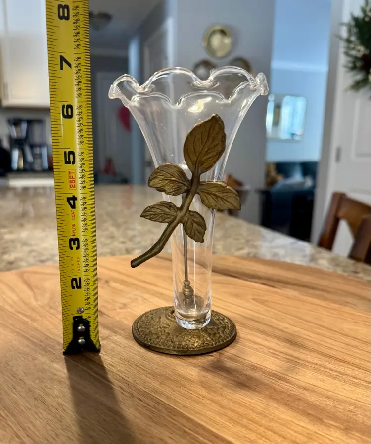 Vintage Bombay Co Floating Glass Bud Vase With Brass Leaf Stand