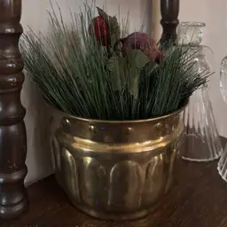 Vintage Hammered Brass Planter Pot