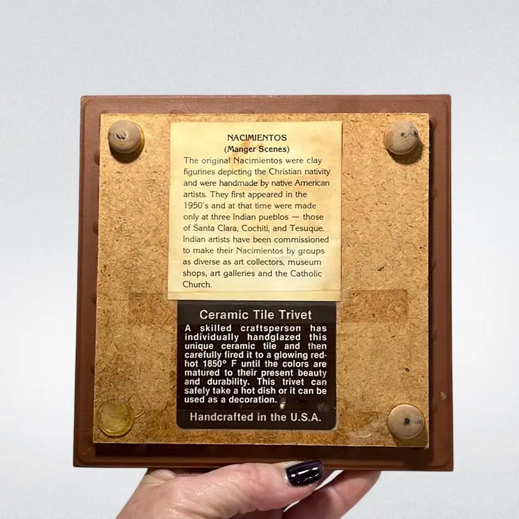 Christmas Nativity Scene Ceramic Art Tile Trivet Signed Anke | 6”